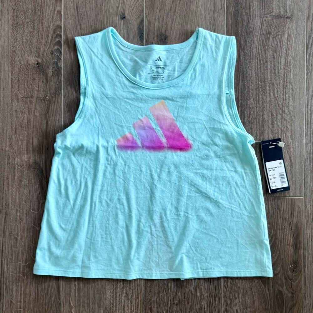 Adidas Logo Swing Tank Top Aqua Pink Girl Sz L 14 NEW Summer Sporty